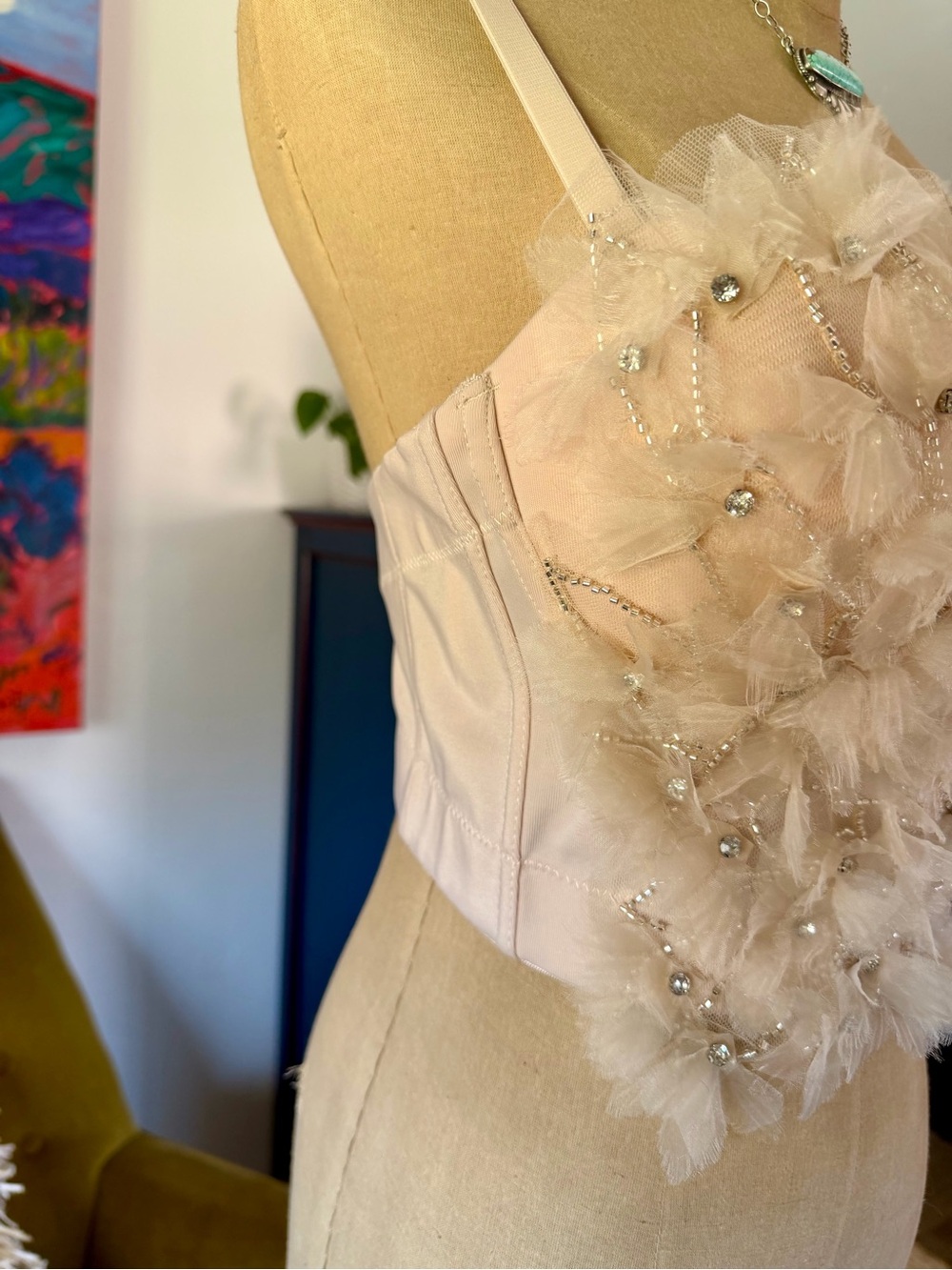 Delicate Blush Floral Appliqué Bustier Top - Picture 6 of 12